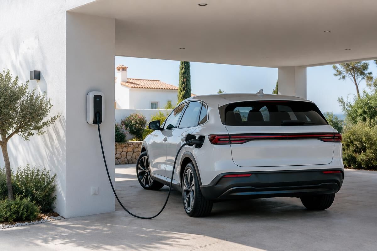 Carregador de veículo elétrico na garagem de uma moradia